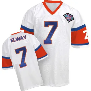 John Elway Men's Authentic White Denver Broncos With 75TH Patch Throwback Jersey
